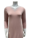 Oh! Zuza M4140 Dusty Pink Swirl Design Modest V Neck Modal Nightshirt myselflingerie.com