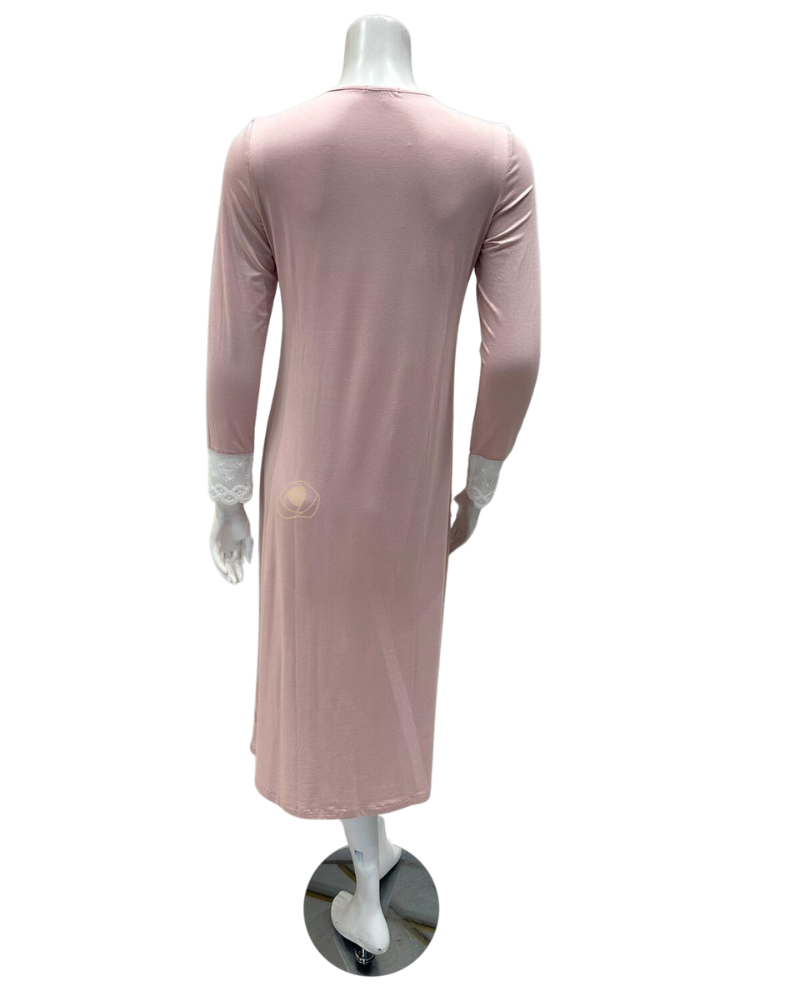 Oh! Zuza M4140 Dusty Pink Swirl Design Modest V Neck Modal Nightshirt myselflingerie.com
