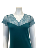 Oh! Zuza Emerald Sheer Lace Short Sleeve Modal Nightshirt