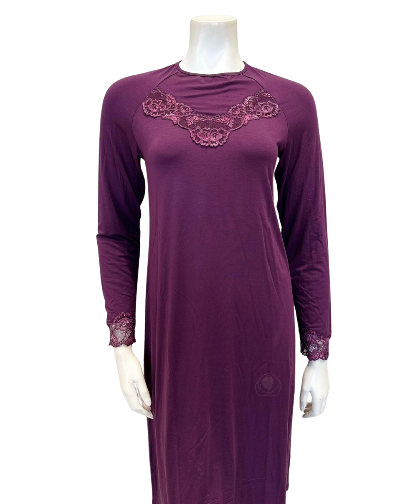 M2872 Plum Lace Trim Modal Nightshirt