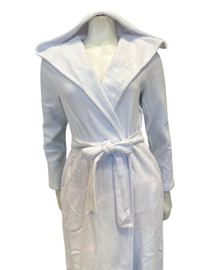 Oh! Zuza White Ribbed Ankle Length Cotton Terry Wrap Robe