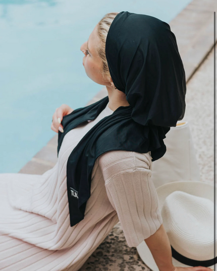 Tie Ur Knot Black Dri Fit Ribbed Adjustable Pre-Tied Swim Bandanna with Dust Bag myselflingerie.com