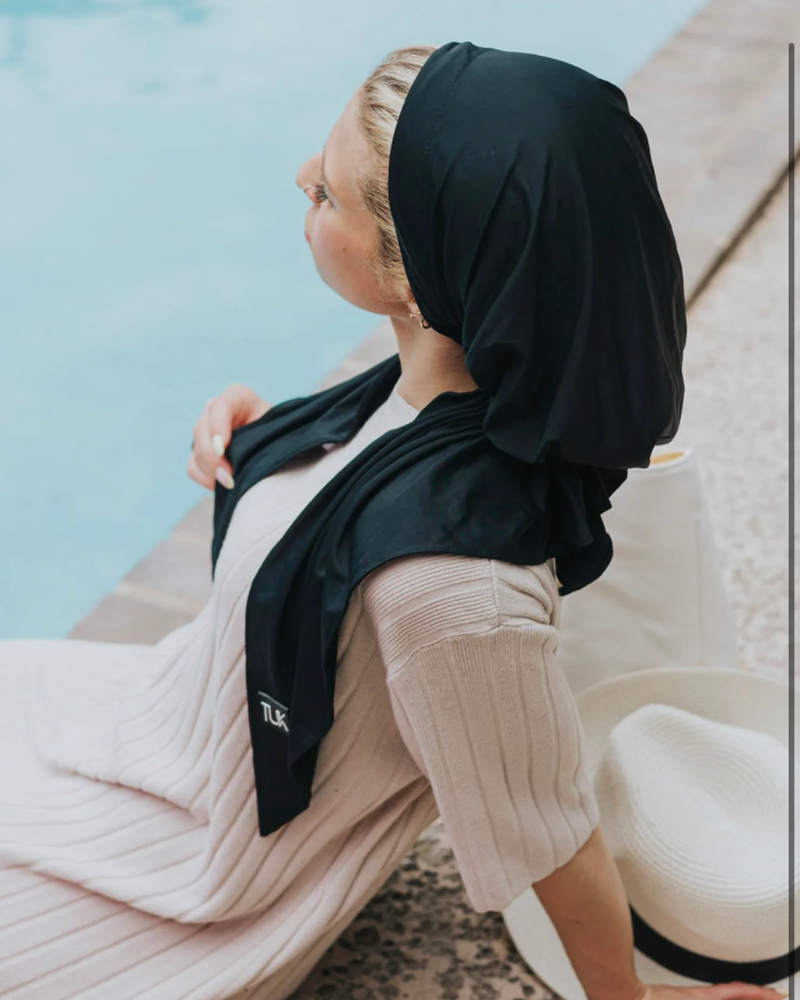 Tie Ur Knot Black Dri Fit Ribbed Adjustable Pre-Tied Swim Bandanna with Dust Bag myselflingerie.com