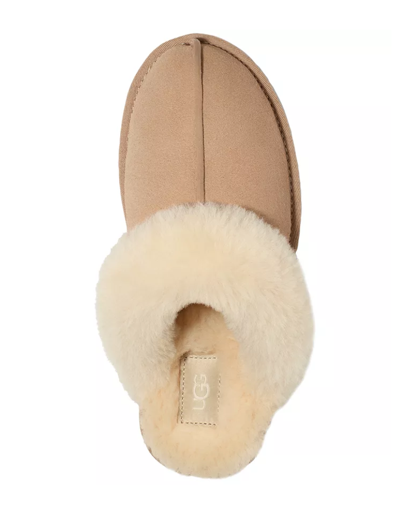UGG 1106872 Scuffette II Sand Suede Slipper with Fur Trim myselflingerie.com