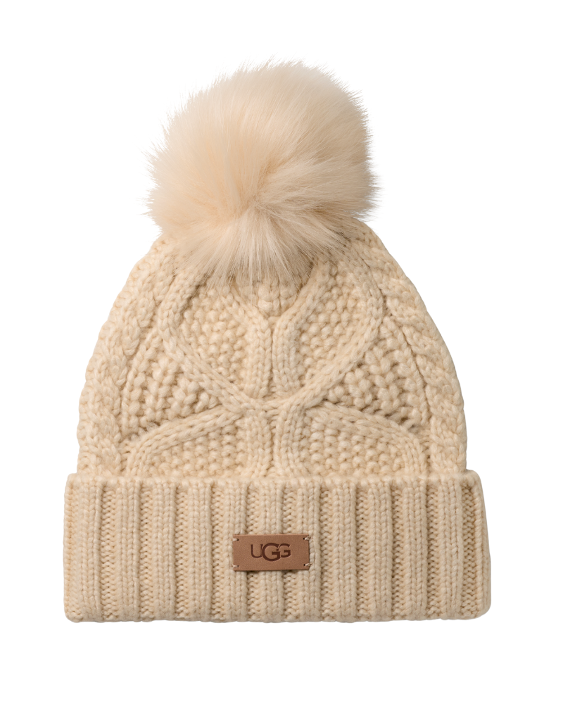 UGG 100819 Cream Cable Beanie with Pom Myselflingerie.com