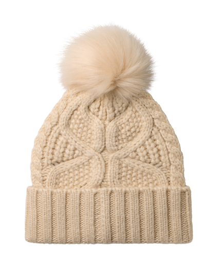 UGG 100819 Cream Cable Beanie with Pom Myselflingerie.com