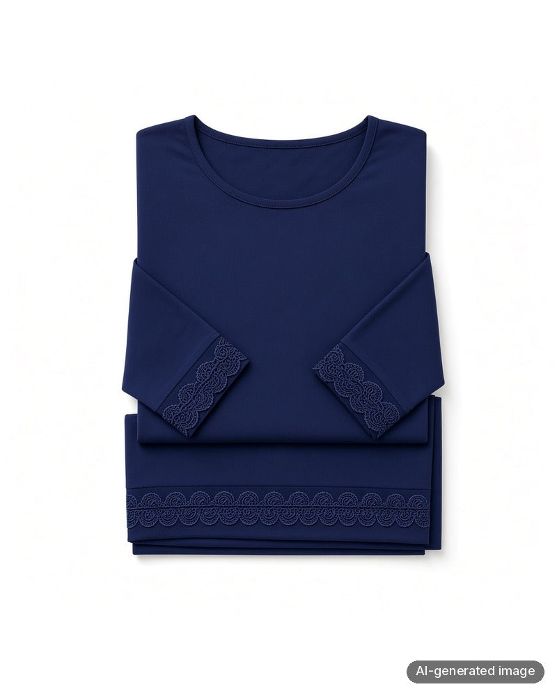 Folded Oh! Zuza Navy Swirl Design Lace Trimmed Modal Pajamas Set