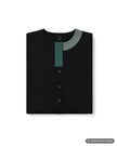 Folded Chicolli Black/Multi Color Contrast Cotton Button Down Nightgown