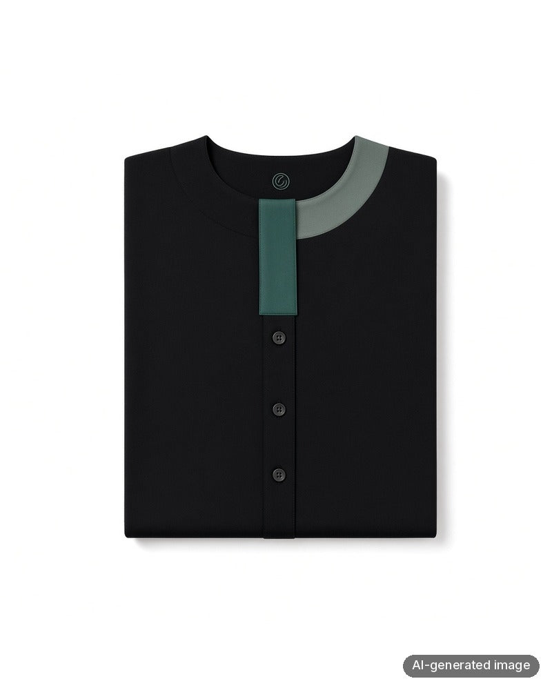 Folded Chicolli Black/Multi Color Contrast Cotton Button Down Nightgown