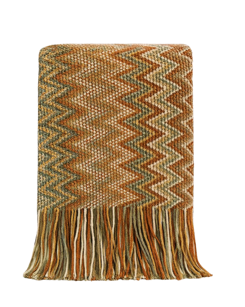 TH0022.BR5060 Green/Brown Zigzag Knit Throw Blanket