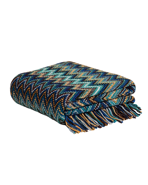 Fennco Blue Zigzag Knit Throw Blanket