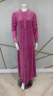 Nico Italy AP834VPK Pink Leopard Print Velour Snap Front Nightgown Myselflingerie.com