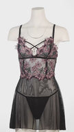Oh La La Cheri 75-12054X Black/Floral Cheri Adela Babydoll Plus Size Myselflingerie.com