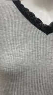 Jackie O'Loungewear S/S-NS-GRY-S25 Grey Ribbed V Neck Short Sleeves Modal Nightshirt Myselflingerie.com