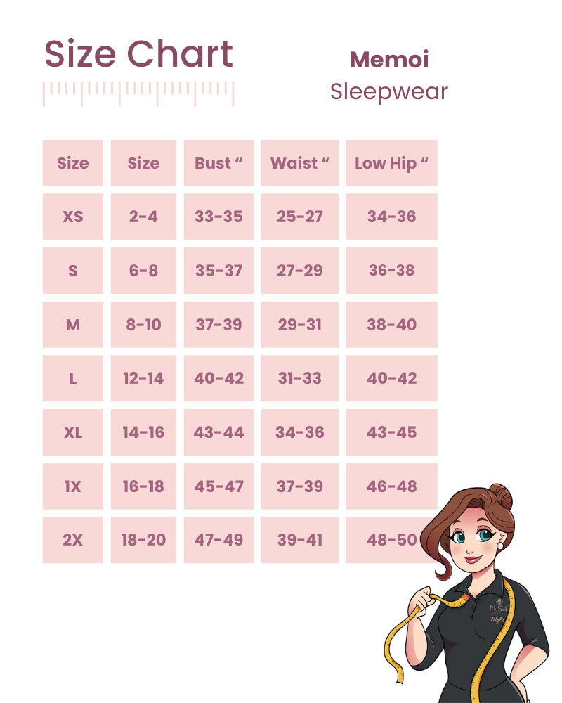 Regular Nightgowns Size Guide