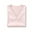 Folded Oh! Zuza Blush Sheer Lace V Neck Short Sleeve Satin Nightshirt