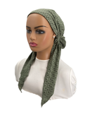 Ahead Olive Green Retro Wave Israeli Style Long Tails Pre-Tied Bandanna