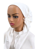 Ahead White Braid Stitched Israeli Style Long Tails Pre-Tied Bandanna
