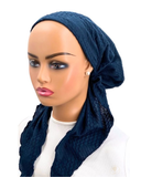Ahead Navy Braid Stitched Israeli Style Long Tails Pre-Tied Bandanna