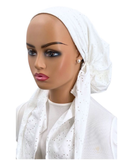 Ahead White Broderie Eyelet Israeli Style Long Tails Pre-Tied Bandanna