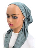 Ahead Mint Broderie Eyelet Israeli Style Long Tails Pre-Tied Bandanna