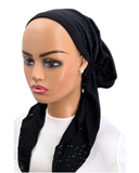 Ahead Black Broderie Eyelet Israeli Style Long Tails Pre-Tied Bandanna