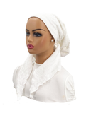 Ahead White Delicate Scrunch Israeli Style Long Tails Pre-Tied Bandanna