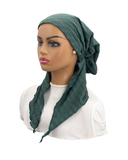 IT2277-24 Sea Green Delicate Scrunch Israeli Style Long Tails Pre-Tied Bandanna