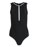 Manteau Aqua MA-1008 Black with White Binding Zippered Bathing Suit myselflingerie.com