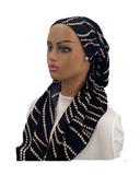 P2326-24  Black/Ivory String of Pearls Classic Fit Pre-Tied Bandanna