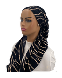 Ahead Black/Ivory String of Pearls Timeless Fit Pre-Tied Bandanna