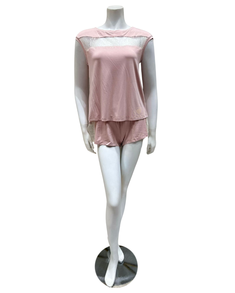 Vanilla Night and Day 3226 Dusty Pink Open Back Modal Pajamas Shorts Set myselflingerie.com