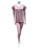 Oh! Zuza 4215 Lilac Lined Lace Short Sleeved Legging Pajamas Set myselflingerie.com