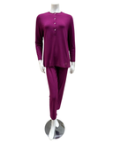 AKP844WN Wine Solid Button Down Modal Pajamas Set