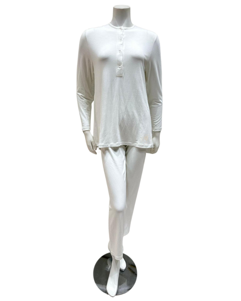 Velvet White Solid Button Down Modal Pajamas Set