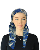 SP274BL Blue Multi Leopard Pre-Tied Open Back Bandanna