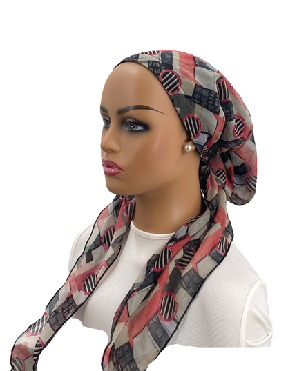 Ahead IT2315-24 Dark Coral Artisan Israeli Style Long Tails Pre-Tied Bandanna myselflingerie.com