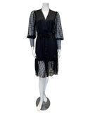 Oh! Zuza M4636 Black Sheer Dotted Lace Satin Short Robe myselflingerie.com