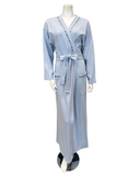 24303C Sky Blue Threaded Stitches Cotton Blend Textured Wrap Robe