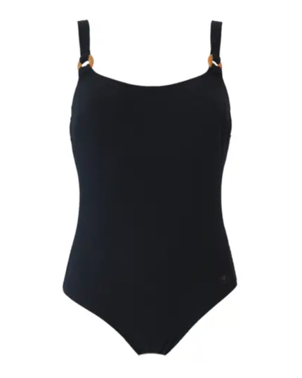 Pour Moi 26406 Black Cali Ribbed Tummy Control Underwire Swimsuit myselflingerie.com