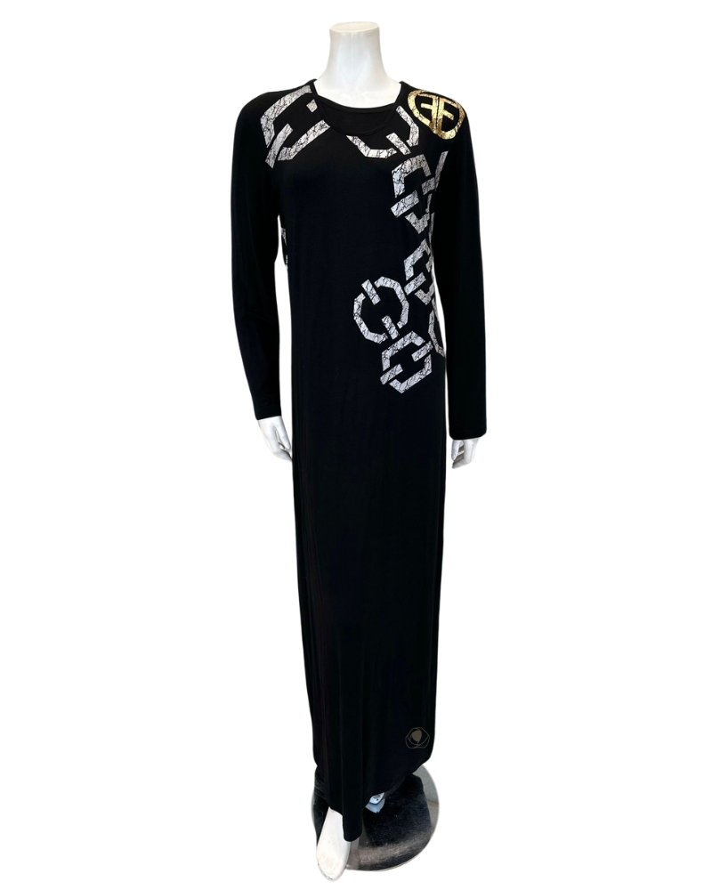 Furstenberg Black Metallic Geos Pull On Modal Nightgown myselflingerie.com