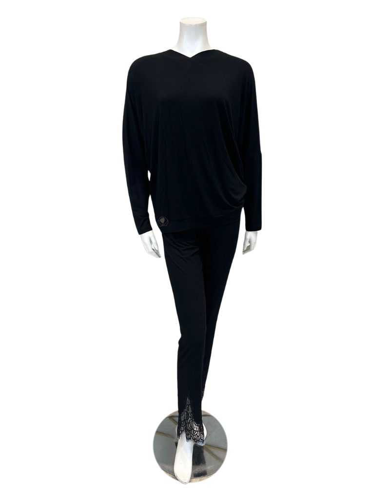 Oh! Zuza M133+134 Modest V Neck Lace Trimmed Modal Pajamas Set myselflingerie.com