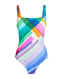 24DD172U Multi Diagonal Dreams Full Coverage Square Neck Swimsuit