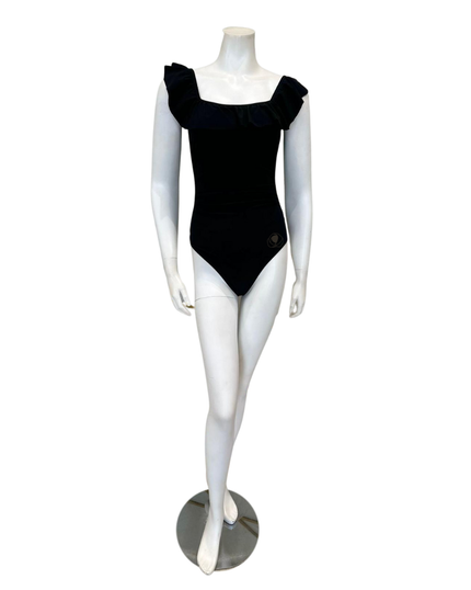 Profile by Gottex ETTR2160 Black Tutti Frutti Square Neck Ruffle Full Coverage Shaping Bathing Suit myselflingerie.com