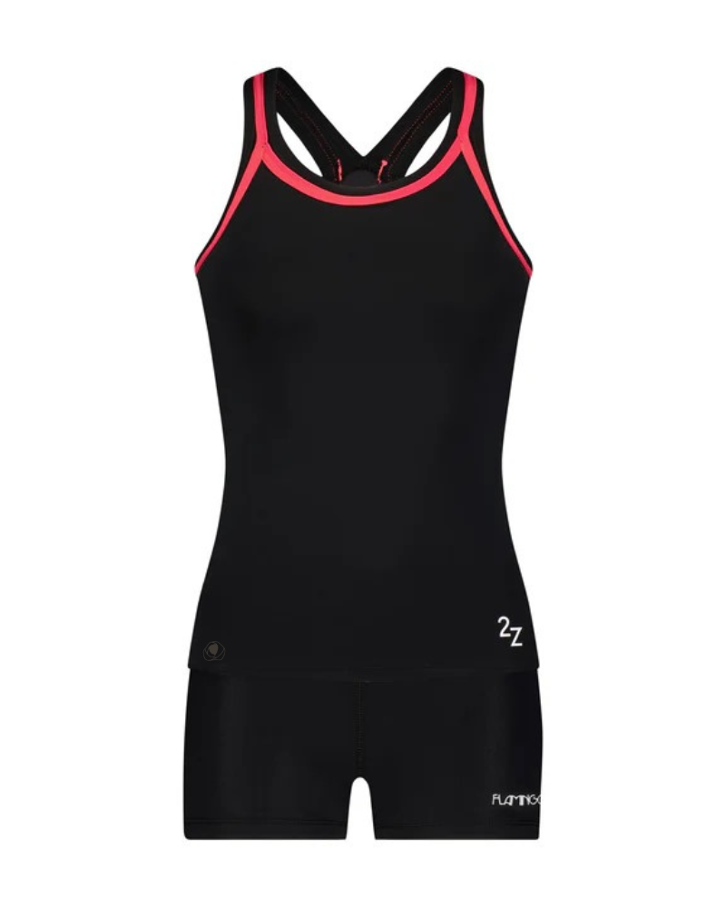 Flamingo 2ZCL Black Coral Trim 2 Piece Teen's Bathing Suit Tank with Shorts myselflingerie.com