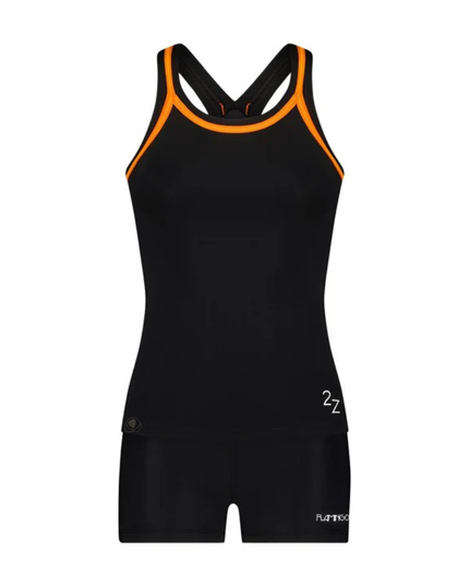 Flamingo 2ZOR Black Orange Trim 2 Piece Teen's Bathing Suit Tank with Shorts myselflingerie.com