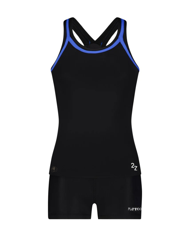 Flamingo 2ZRO Black Royal Trim 2 Piece Teen's Bathing Suit Tank with Shorts myselflingerie.com