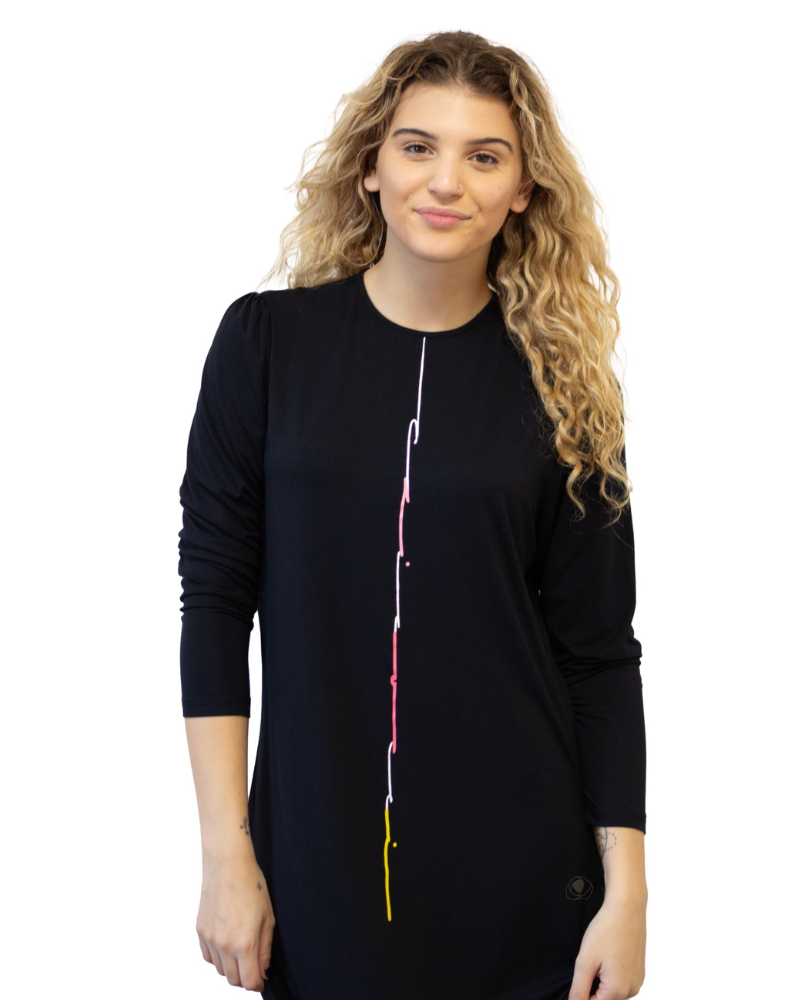 Chicolli N5071-24PO Thin Script Black Cotton Teen Nightgown myselflingerie.com