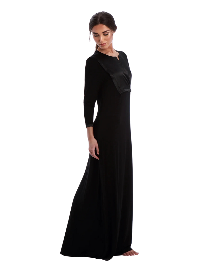 Josephine Black Satin Nursing Nightgown & Cardigan Set Josephine Black Satin Nursing Nightgown & Cardigan Set