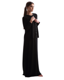 Rojo London Sanbie Black Satin V Neck Modal Nightgown & Cardigan Set Myselflingerie.com